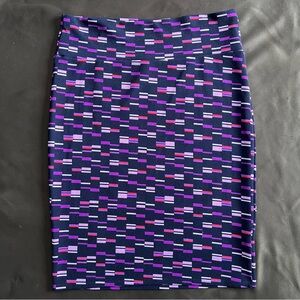 LuLaRoe XL Navy Pencil Skirt with Purple, Pink and Red Geo Pattern